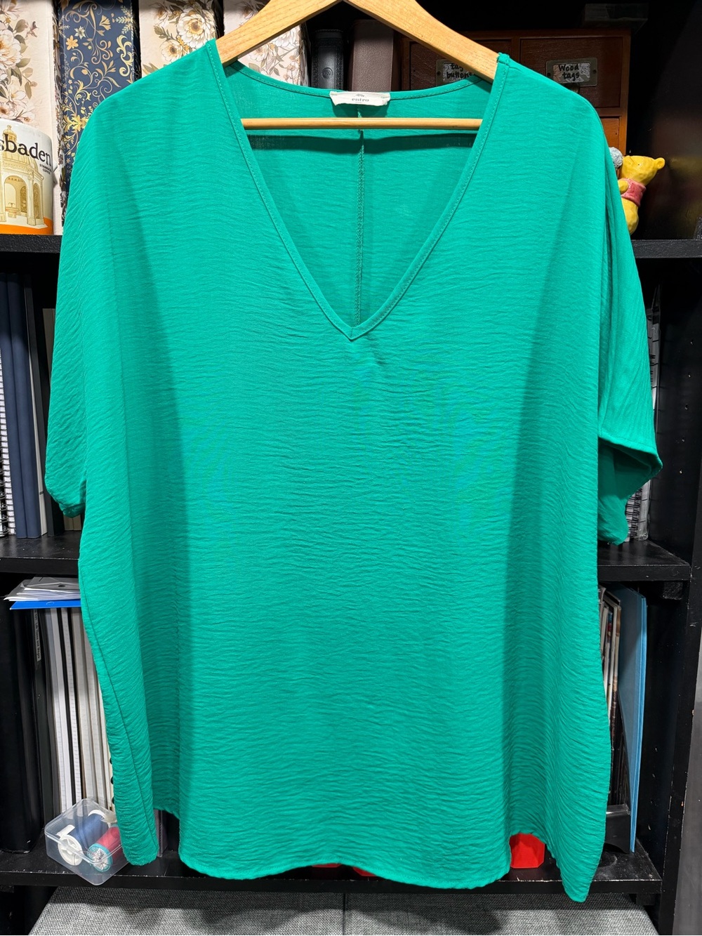 entro V-Neck Short Sleeve Blouse in Teal